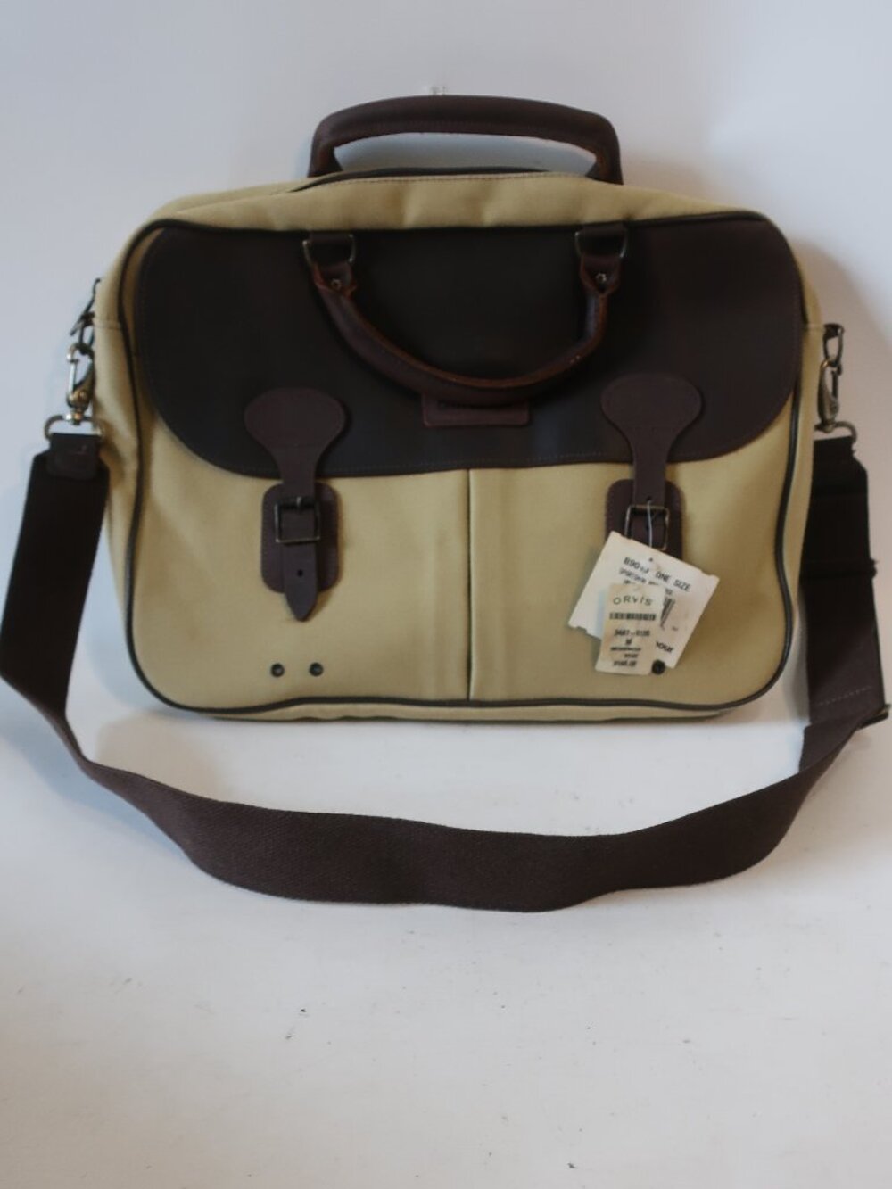NWT Men Barbour Beige Brown Canvas Leather Laptop Sportswear Briefcase Bag